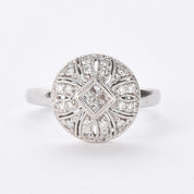 18K White Gold Cluster Diamond Art Deco Ring