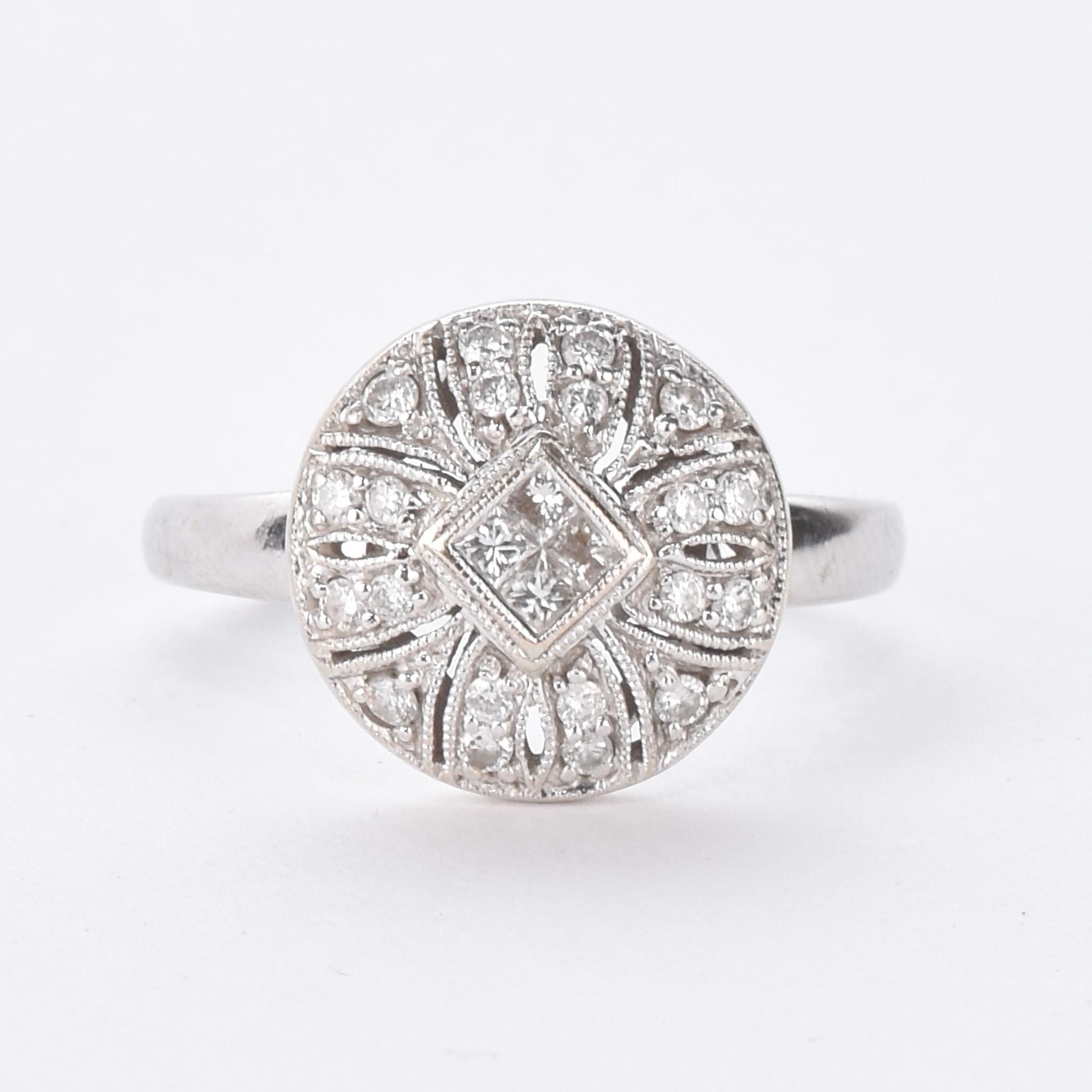 18K White Gold Cluster Diamond Art Deco Ring