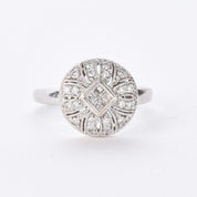 18K White Gold Cluster Diamond Art Deco Ring