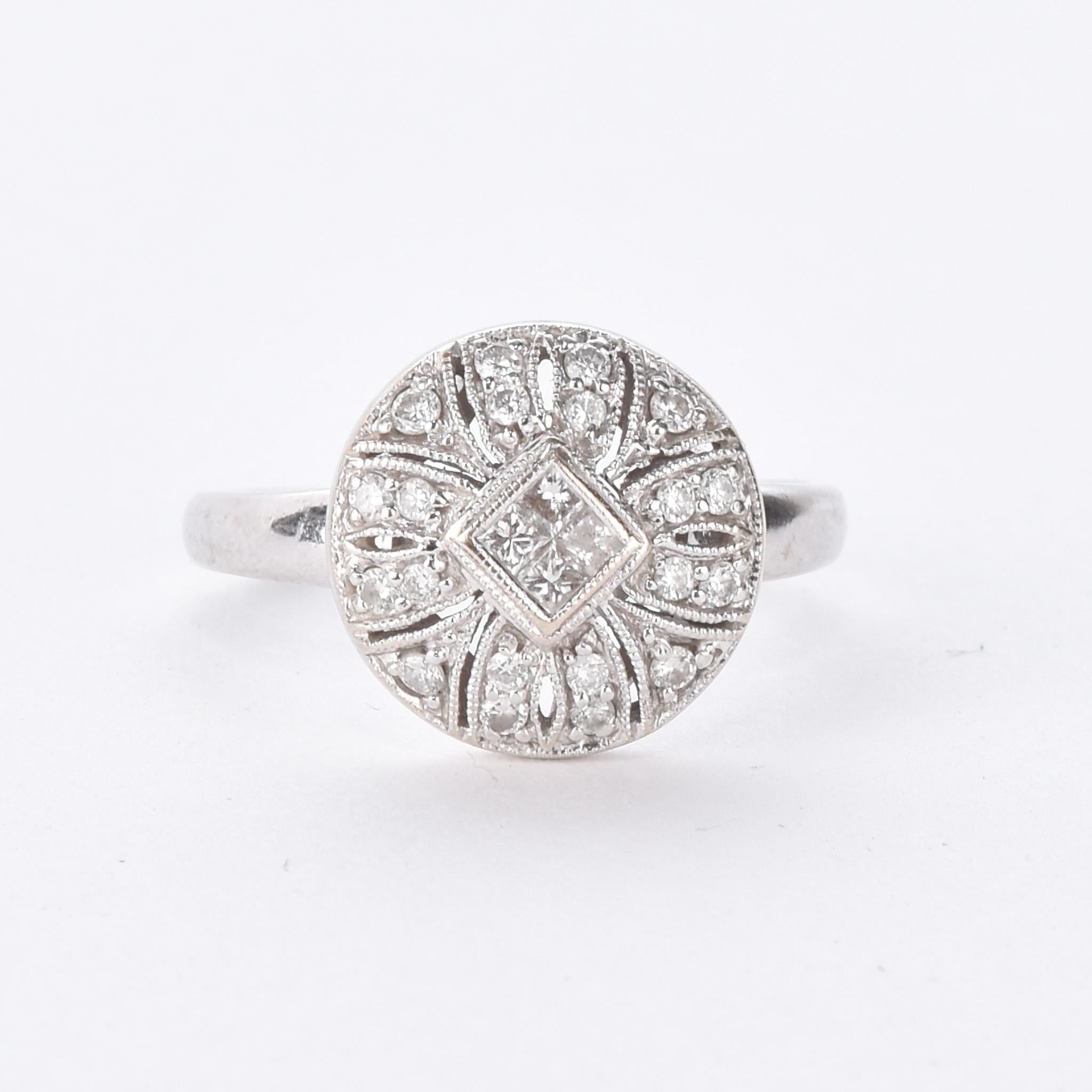 18K White Gold Cluster Diamond Art Deco Ring