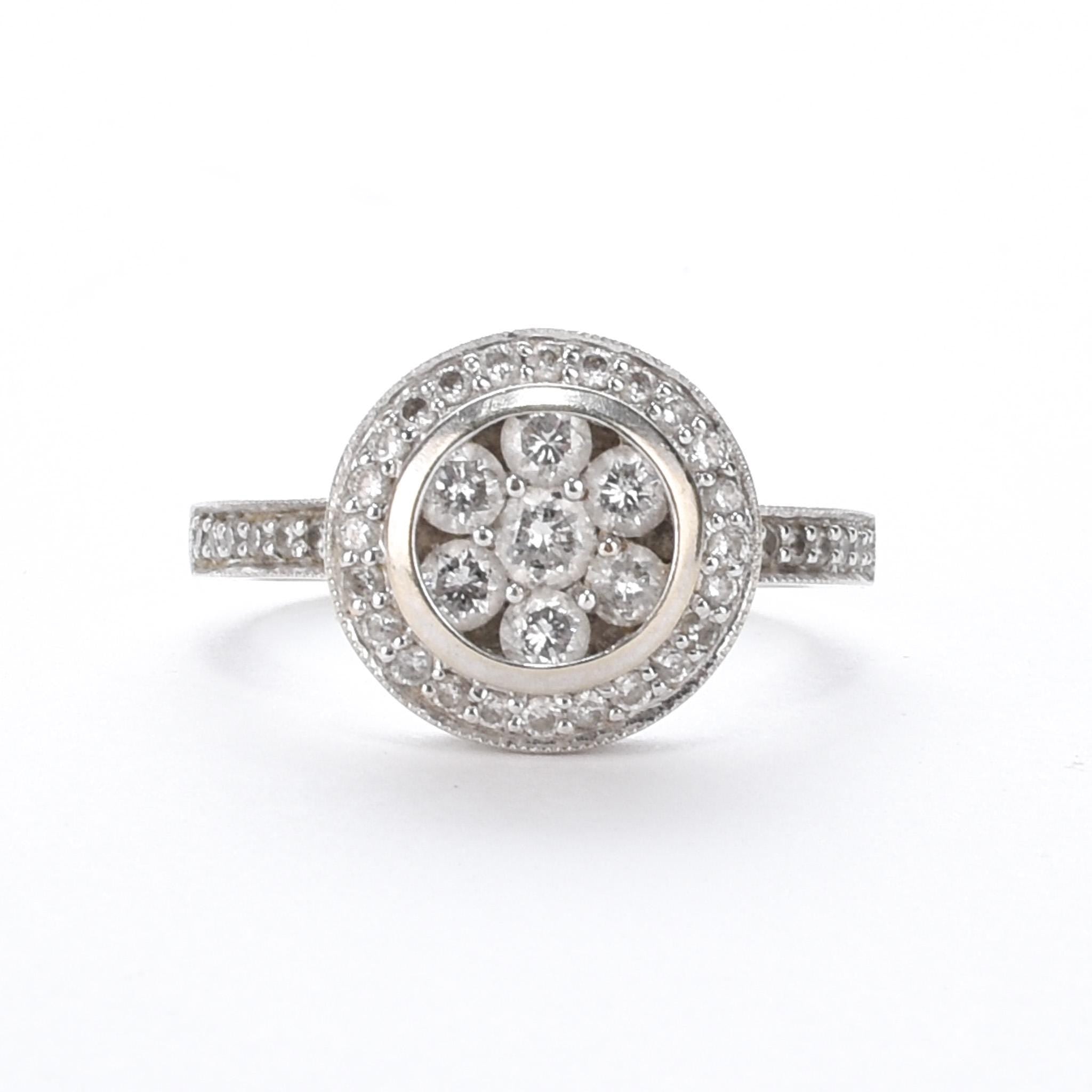 14K White Gold Diamond Cluster Halo Ring