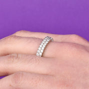 14K White Gold Two-Row Natural Diamond Ring