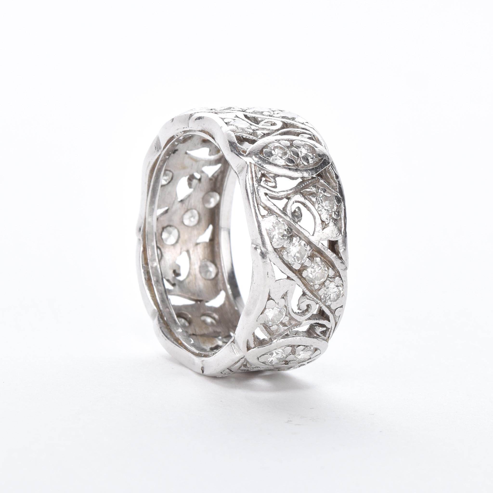 Platinum Thirty-Two Diamond Carved Eternity Band