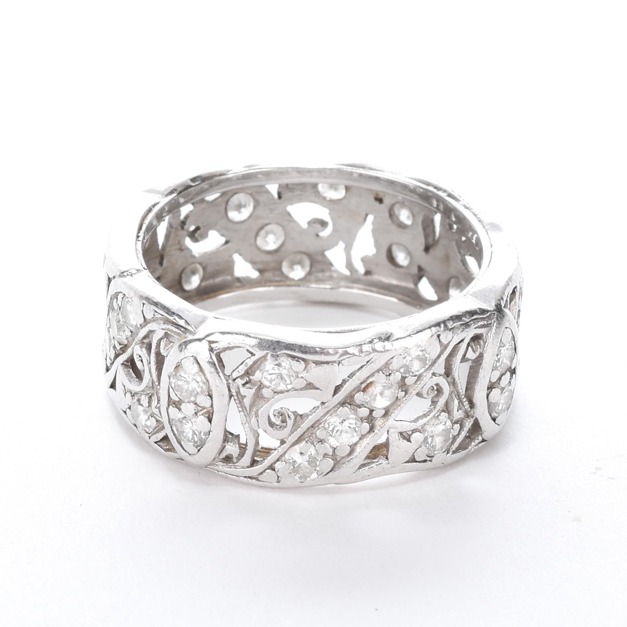 Platinum Thirty-Two Diamond Carved Eternity Band
