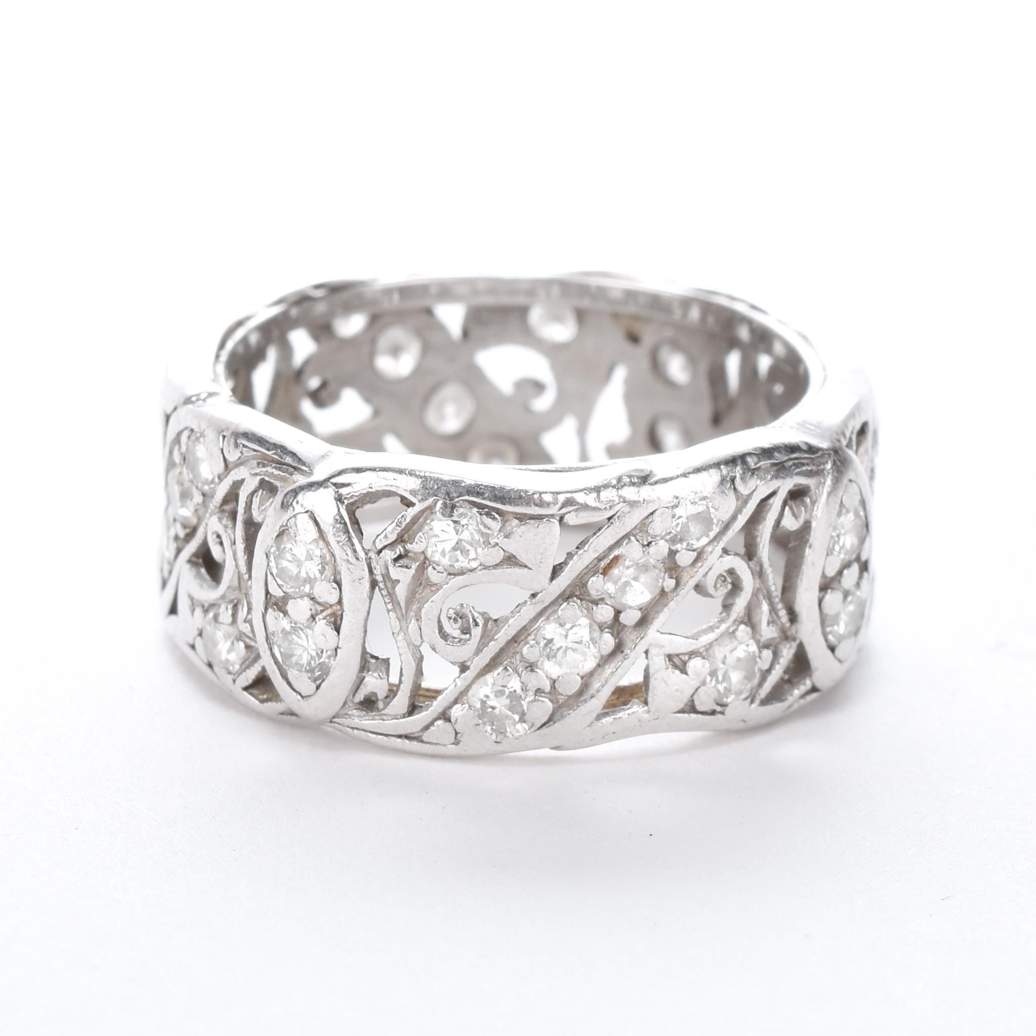 Platinum Thirty-Two Diamond Carved Eternity Band