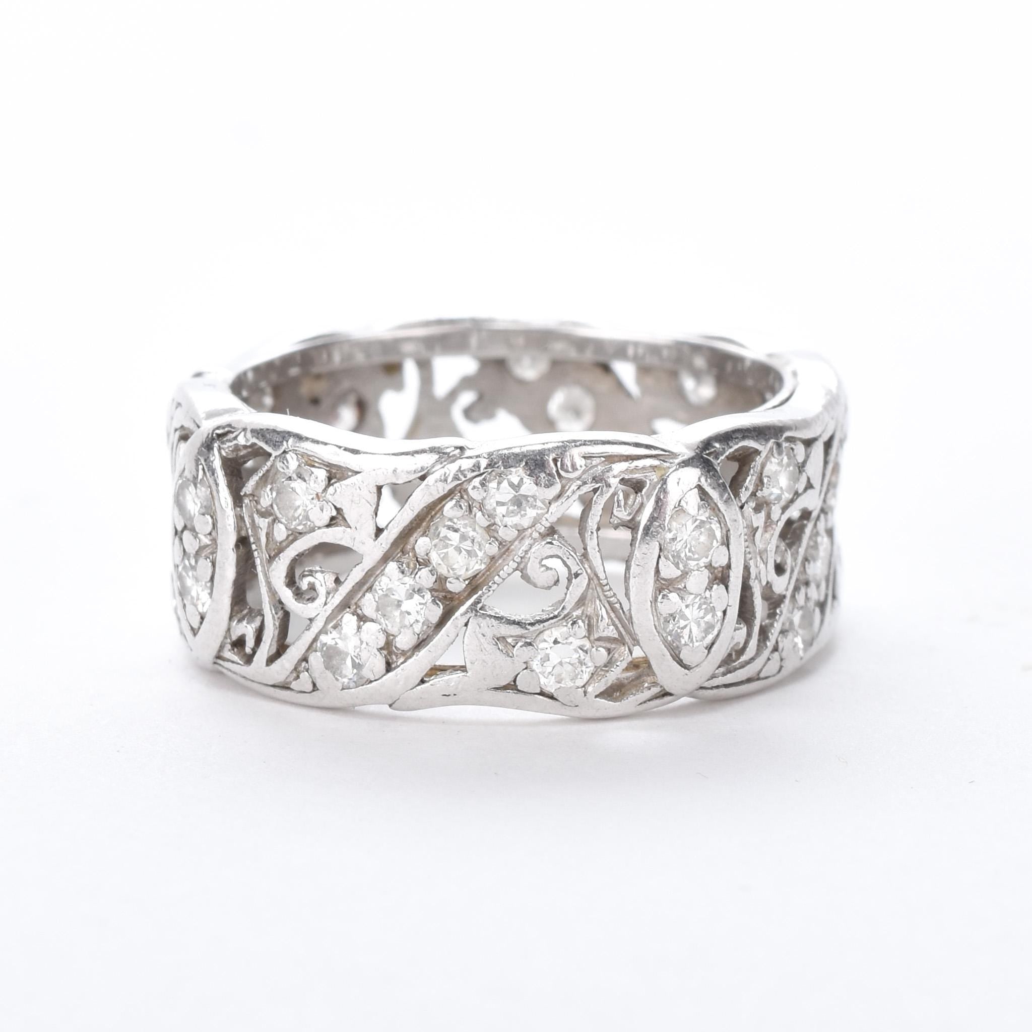 Platinum Thirty-Two Diamond Carved Eternity Band