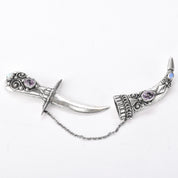 Silver Dagger Brooch with Amethyst, Moonstone, and Mother of Pearl