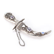 Silver Dagger Brooch with Amethyst, Moonstone, and Mother of Pearl