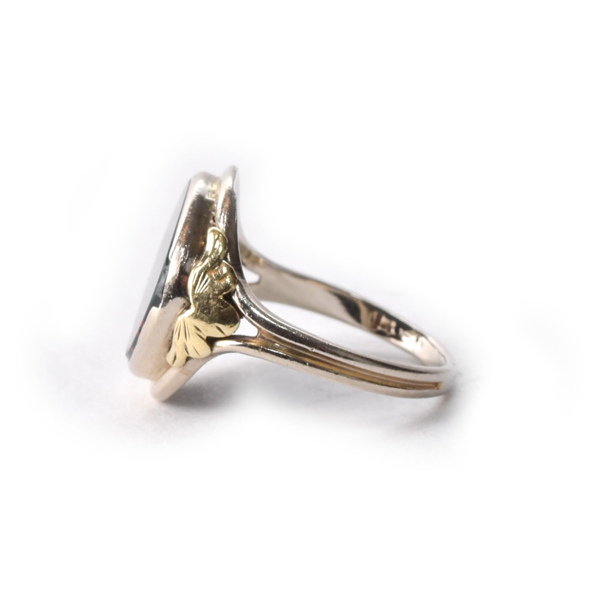 Vintage 14K Two-Tone White Gold Bloodstone Signet Ring, Size 3 1/4