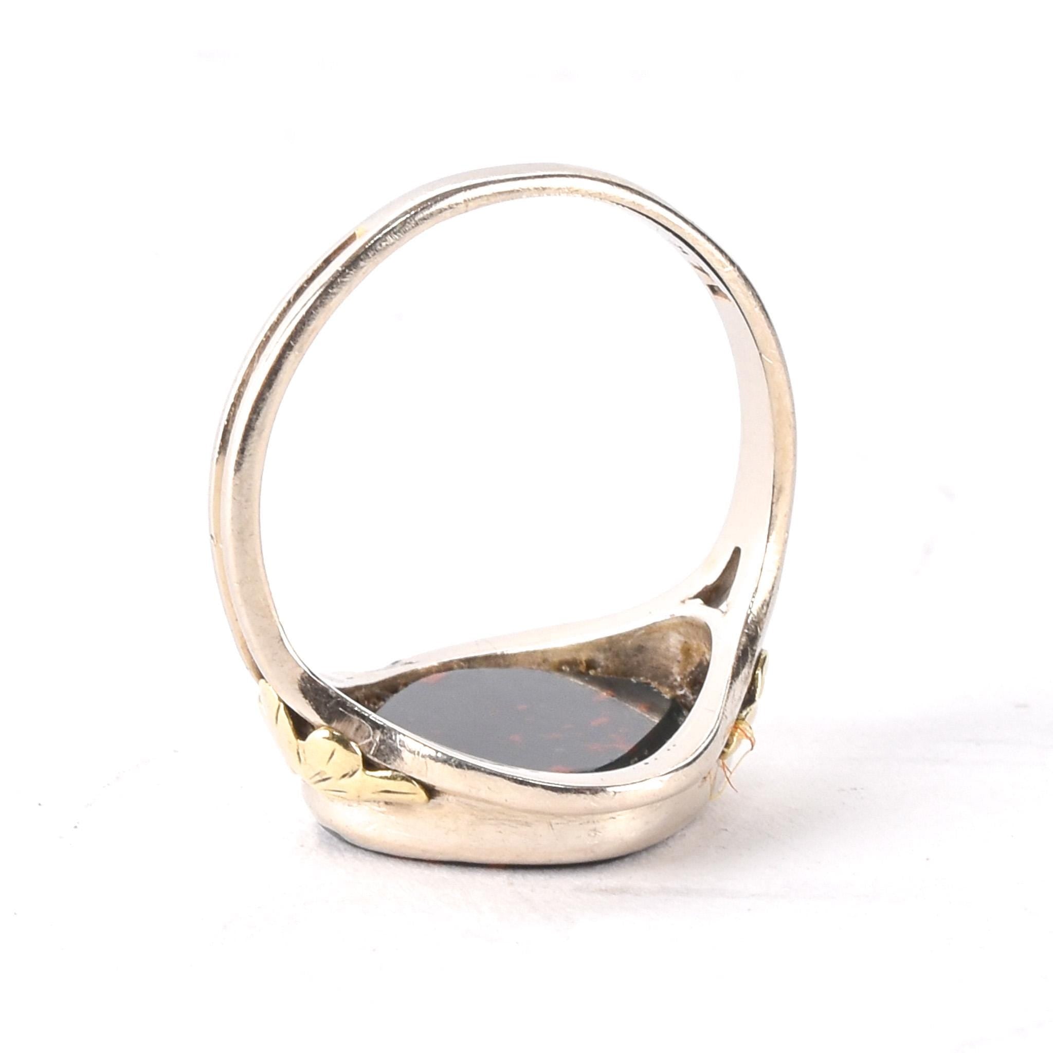 Vintage 14K Two-Tone White Gold Bloodstone Signet Ring, Size 3 1/4