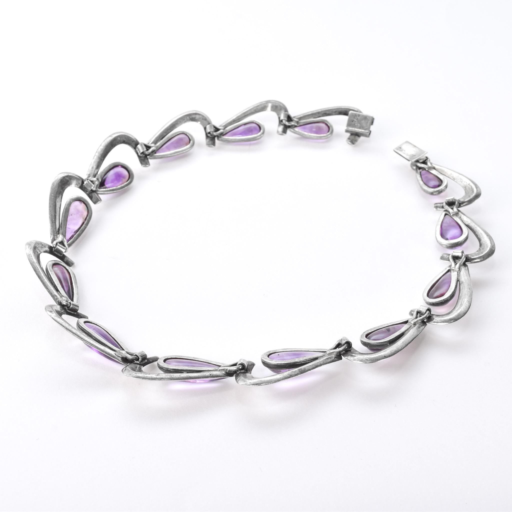 Antonia Pineda 970 Silver and Amethyst Cabochon Modernist Choker Necklace