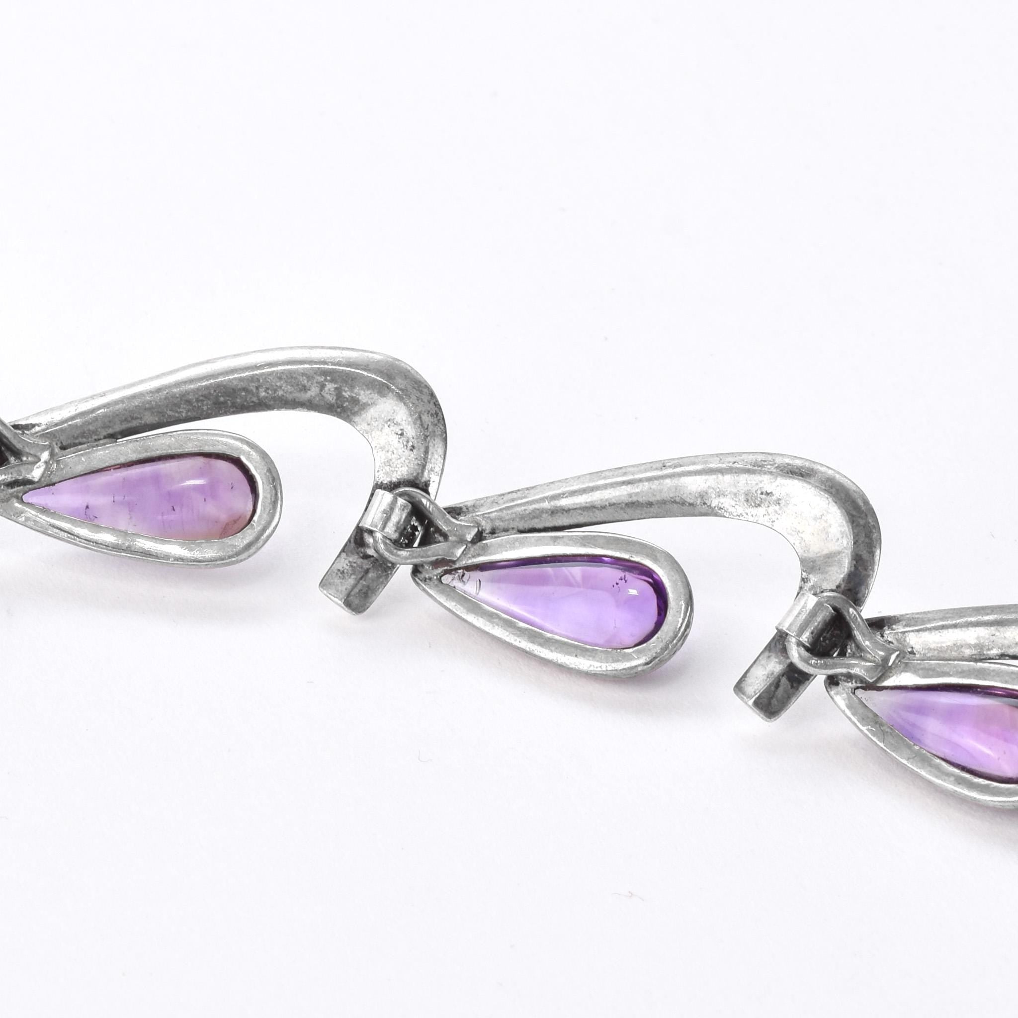 Antonia Pineda 970 Silver and Amethyst Cabochon Modernist Choker Necklace