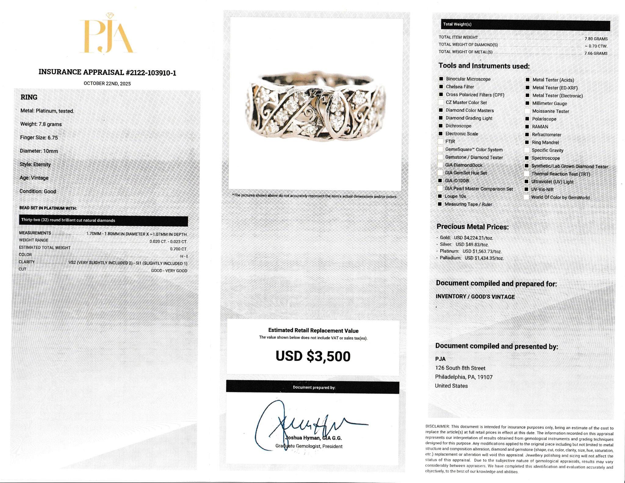 Platinum Thirty-Two Diamond Carved Eternity Band