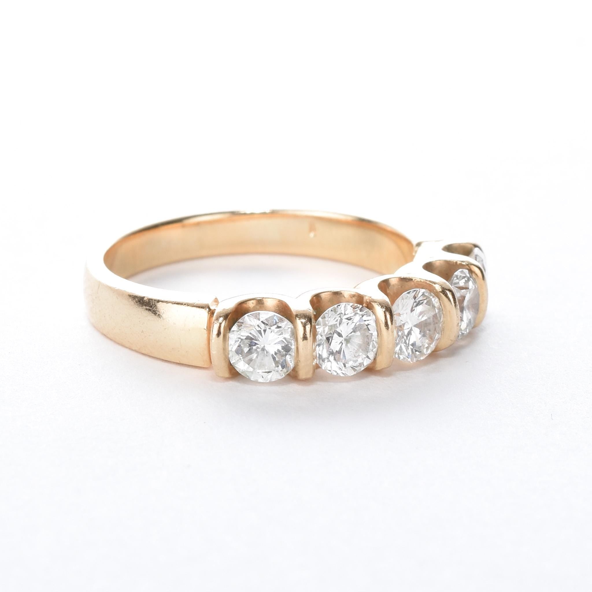 14K Gold 5 Stone Bar-Set 1.28CT Diamond Band