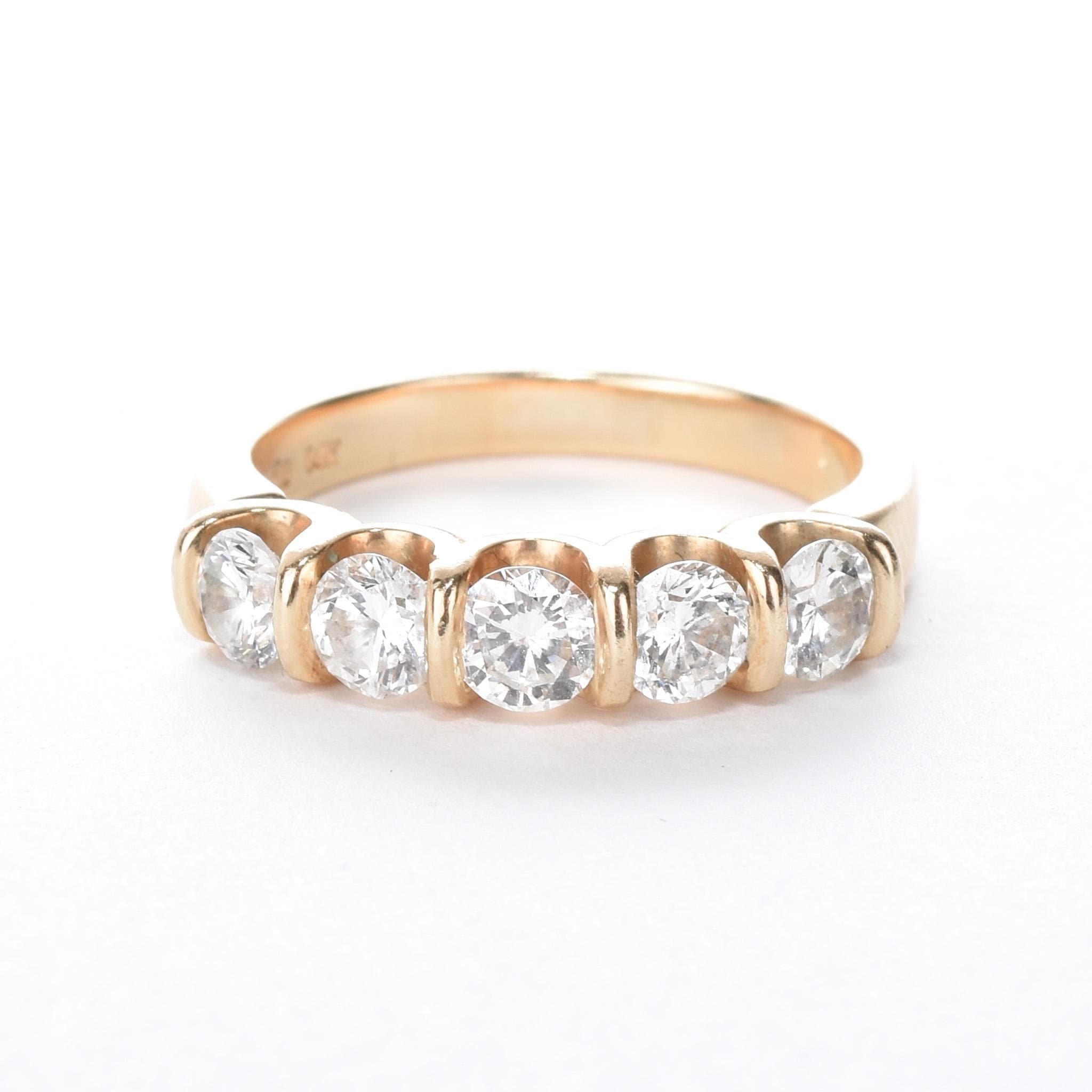 14K Gold 5 Stone Bar-Set 1.28CT Diamond Band