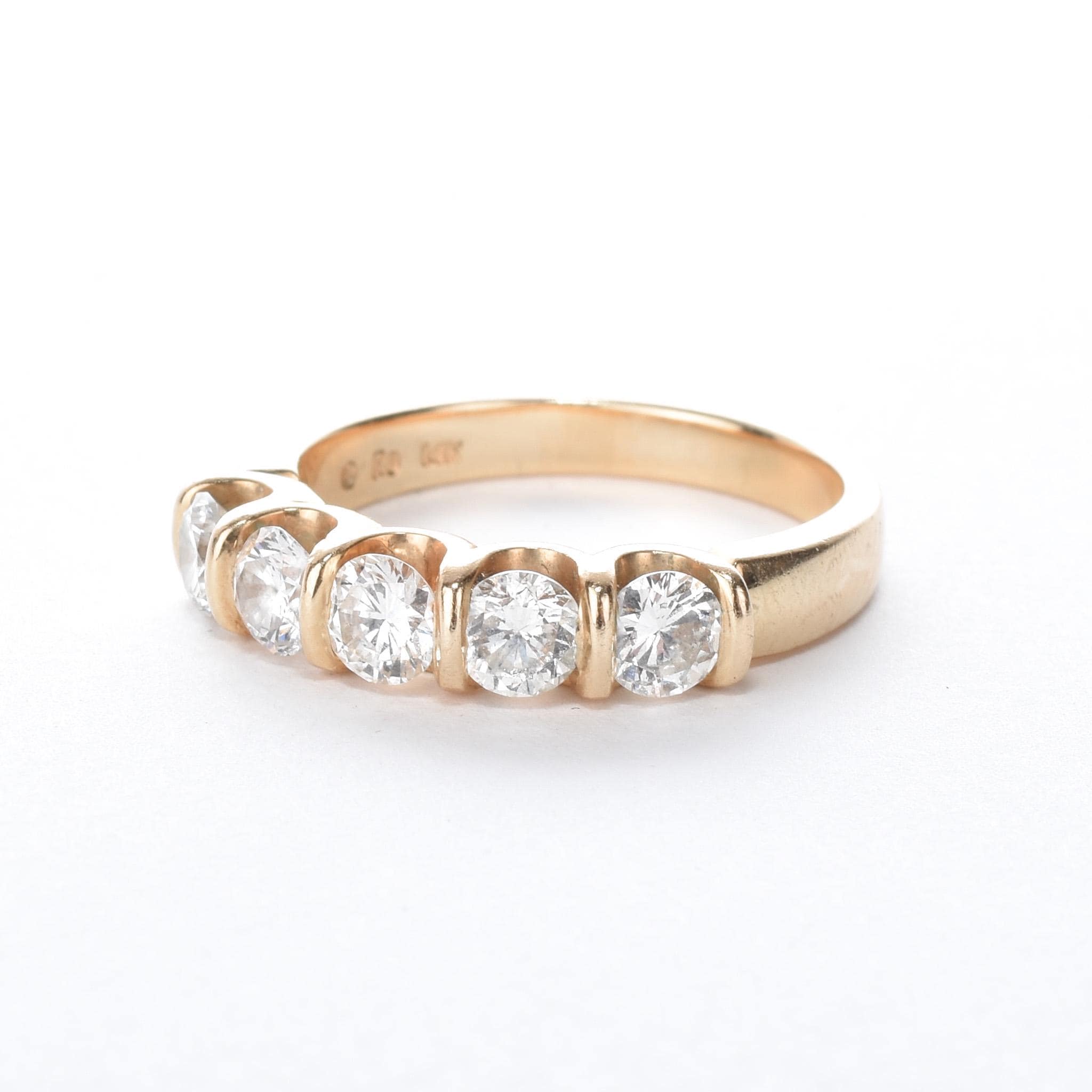 14K Gold 5 Stone Bar-Set 1.28CT Diamond Band