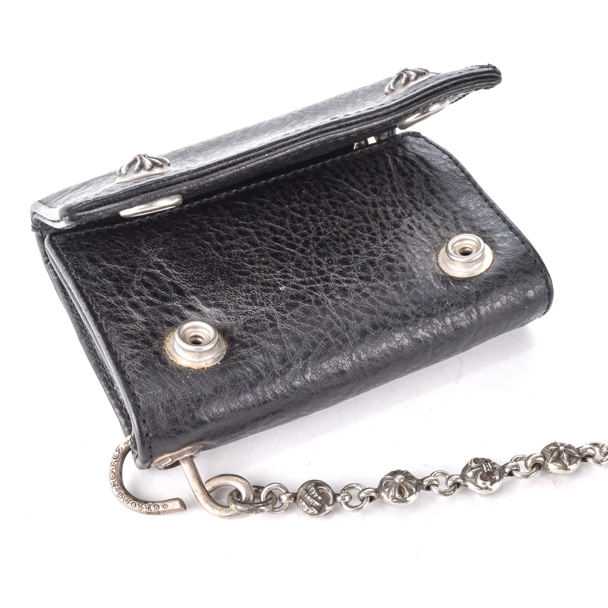 1996 Chrome Hearts Three-Fold Cross Button Wallet with 24" Silver Cross-ball Wallet Chain