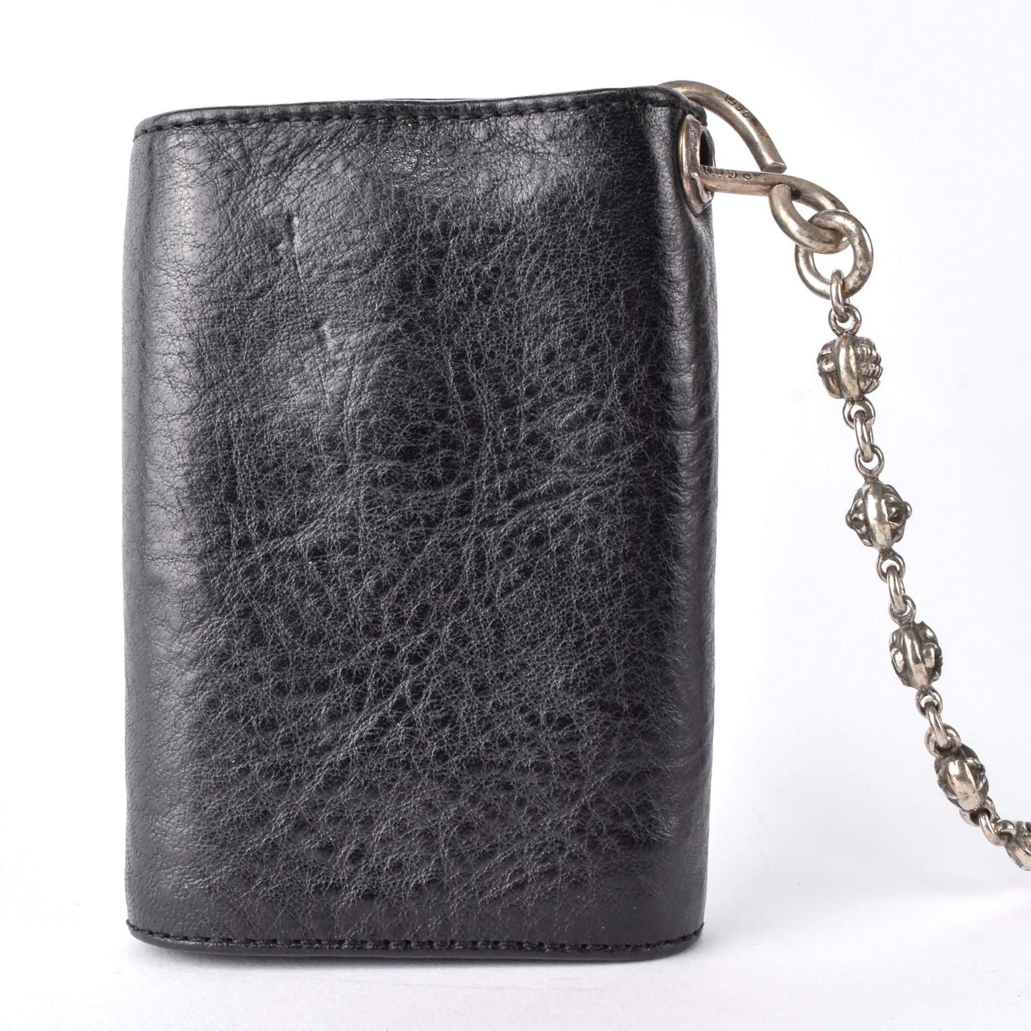 1996 Chrome Hearts Three-Fold Cross Button Wallet with 24" Silver Cross-ball Wallet Chain