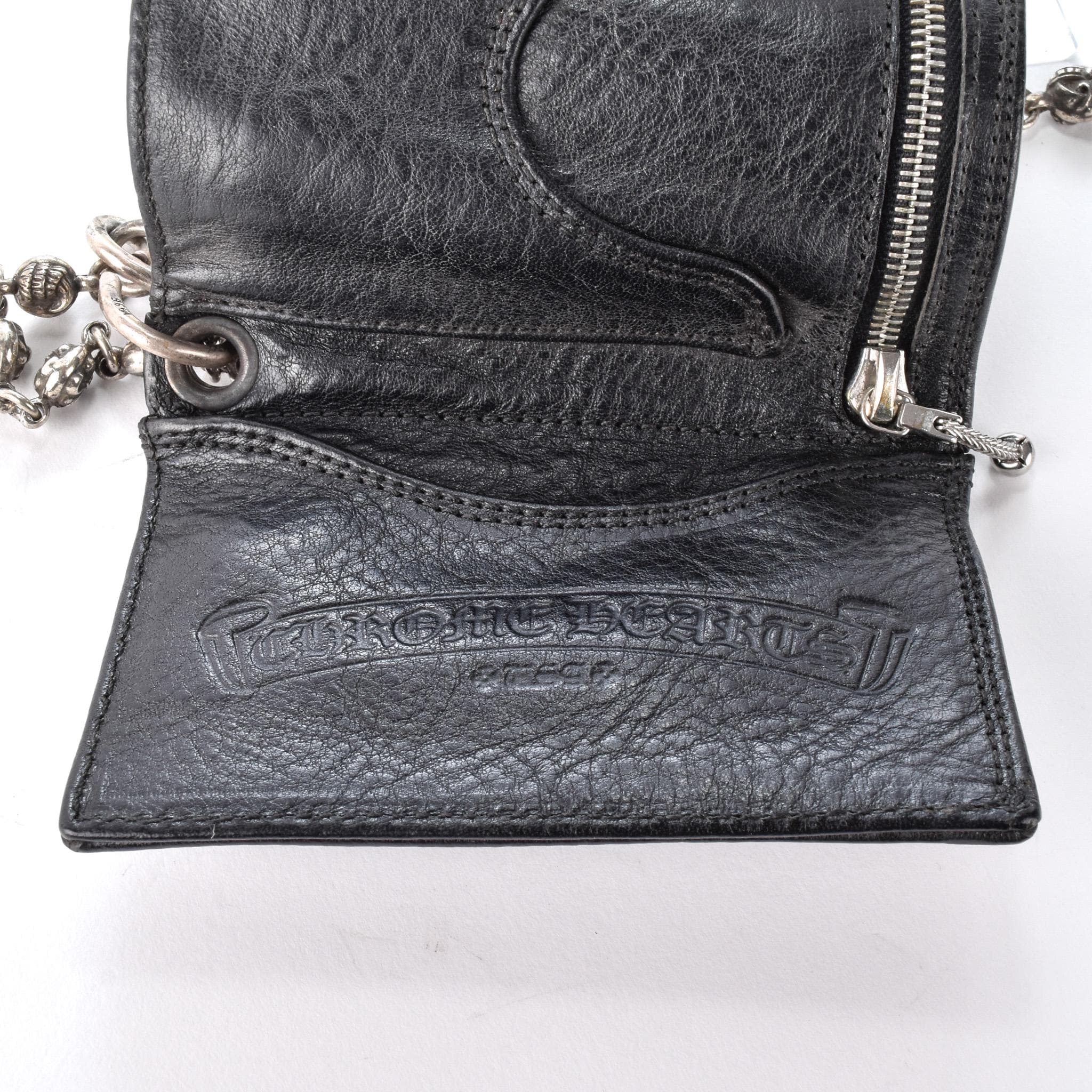1996 Chrome Hearts Three-Fold Cross Button Wallet with 24" Silver Cross-ball Wallet Chain