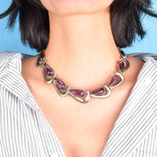 Antonia Pineda 970 Silver and Amethyst Cabochon Modernist Choker Necklace