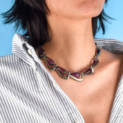 Antonia Pineda 970 Silver and Amethyst Cabochon Modernist Choker Necklace