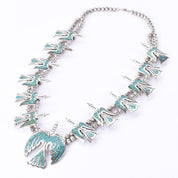 Sterling Silver Turquoise Chip Inlay Peyote Bird Squash Blossom