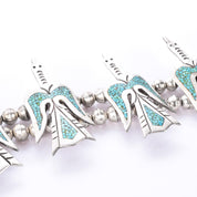 Sterling Silver Turquoise Chip Inlay Peyote Bird Squash Blossom