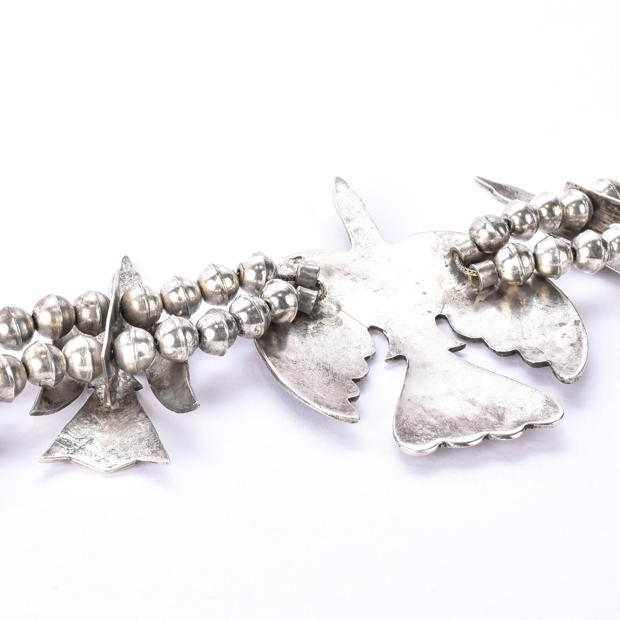 Sterling Silver Turquoise Chip Inlay Peyote Bird Squash Blossom