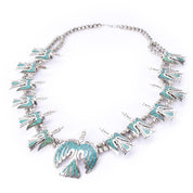 Sterling Silver Turquoise Chip Inlay Peyote Bird Squash Blossom