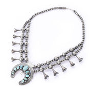 Sterling Silver and Turquoise Horseshoe Squash Blossom Necklace