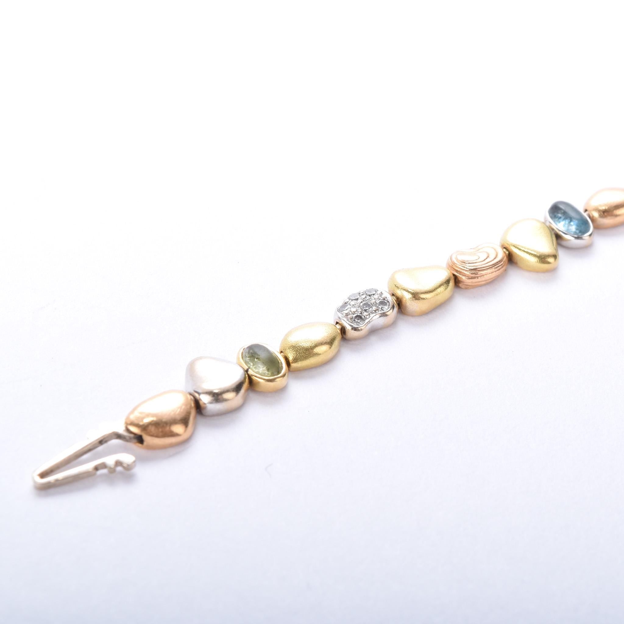 Vintage Paul Morelli Three-Tone 18K Gold Single Pebble Bracelet