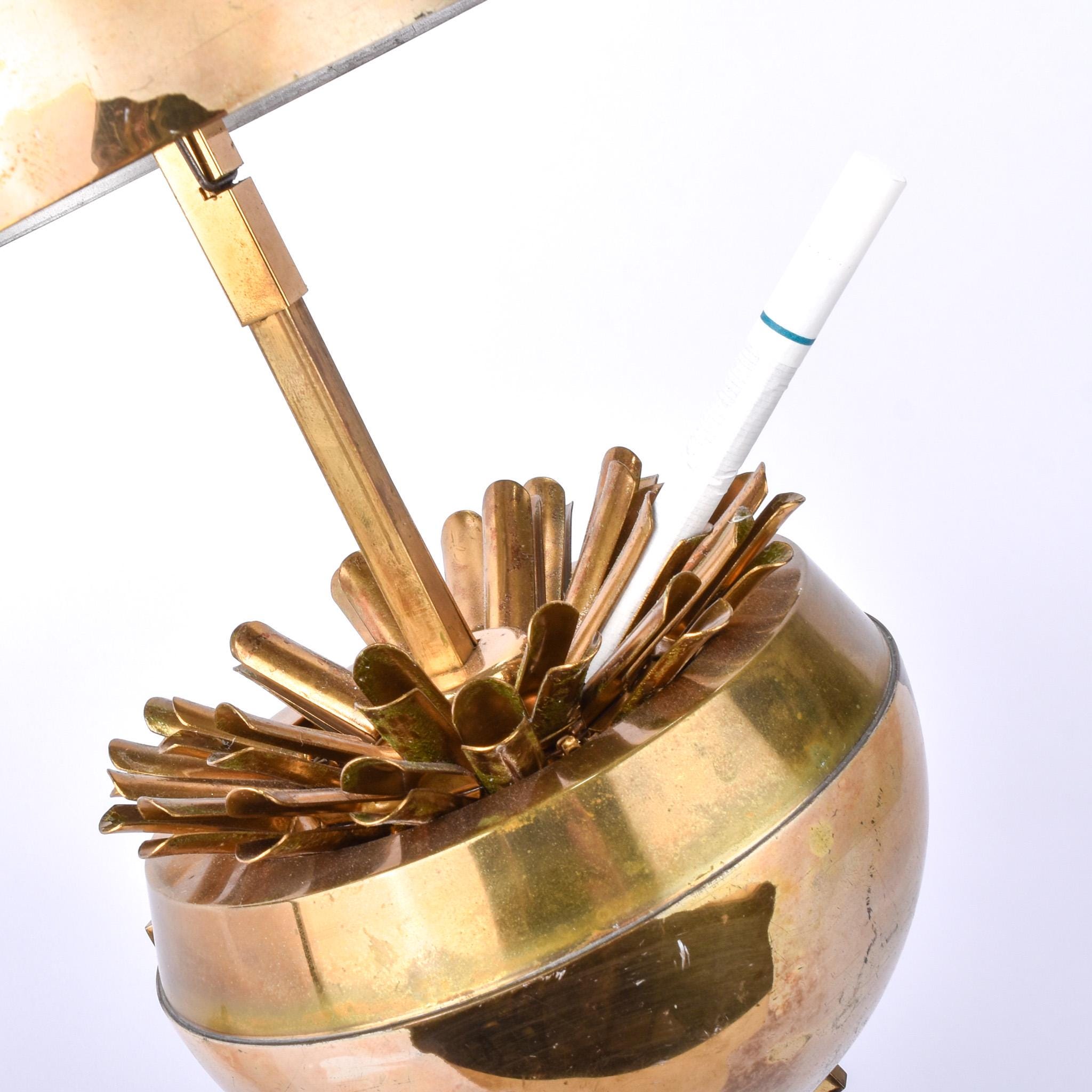 1950s Brass Globe Cigarette Holder with Matching Table Lighter