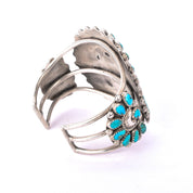 1940s Doris Ondelacy Massive Zuni Sterling Silver and Turquoise Cuff Bracelet