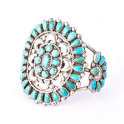 1940s Doris Ondelacy Massive Zuni Sterling Silver and Turquoise Cuff Bracelet