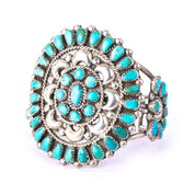 1940s Doris Ondelacy Massive Zuni Sterling Silver and Turquoise Cuff Bracelet