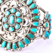 1940s Doris Ondelacy Massive Zuni Sterling Silver and Turquoise Cuff Bracelet