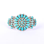 Navajo Sterling Silver Cluster Turquoise Cuff Bracelet