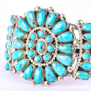 Navajo Sterling Silver Cluster Turquoise Cuff Bracelet