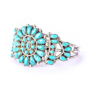 Navajo Sterling Silver Cluster Turquoise Cuff Bracelet