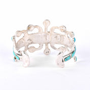 1970s Signed Jack Adakai Unique Sterling Silver & Turquoise Cuff Bracelet