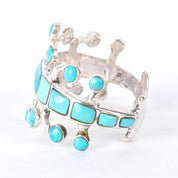 1970s Signed Jack Adakai Unique Sterling Silver & Turquoise Cuff Bracelet