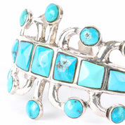 1970s Signed Jack Adakai Unique Sterling Silver & Turquoise Cuff Bracelet