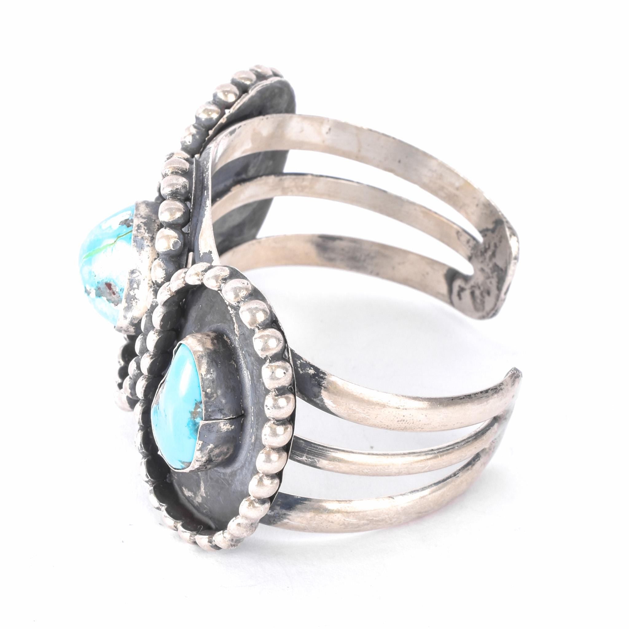 Heavyweight Sterling Silver and Turquoise Cuff Bracelet