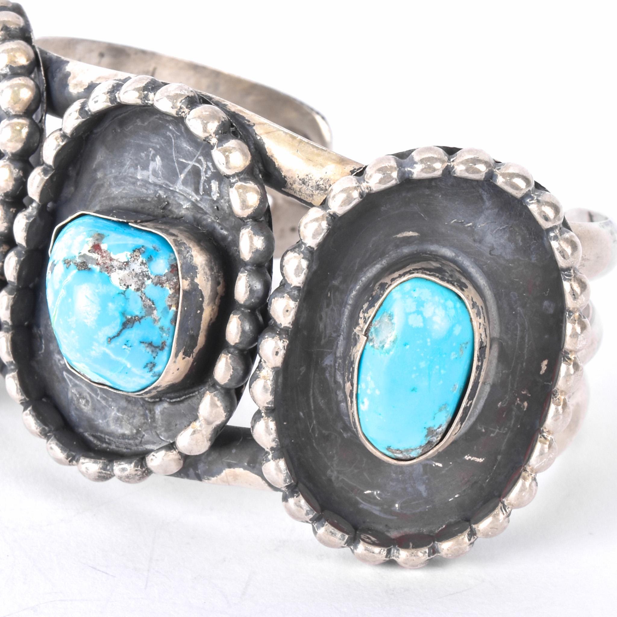 Heavyweight Sterling Silver and Turquoise Cuff Bracelet