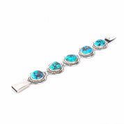 Signed Ben Piaso Jr Navajo Sterling Silver & Turquoise Link Bracelet