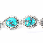 Signed Ben Piaso Jr Navajo Sterling Silver & Turquoise Link Bracelet