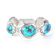 Signed Ben Piaso Jr Navajo Sterling Silver & Turquoise Link Bracelet