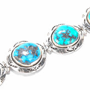 Signed Ben Piaso Jr Navajo Sterling Silver & Turquoise Link Bracelet