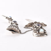 Silver Dagger Brooch with Amethyst, Moonstone, and Mother of Pearl