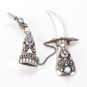 Silver Dagger Brooch with Amethyst, Moonstone, and Mother of Pearl
